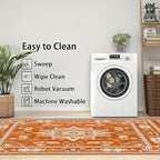Mandala Rugs for Living Room -Vintage Floral Rug, 5x8 ft, Orange Mandala Area Rug, Boho Medallion Washable Non-Slip Stain Resistant, Meditation Boho Ethnic Home Decor & Gifts