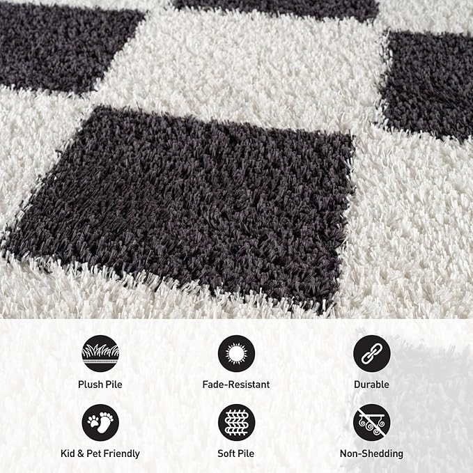 Rugshop Diamond Wave Pattern Shag Area Rug Anthracite Dark Gray 4' x 6' Ideal for Small Living Rooms, Offices, or Beside The Bed