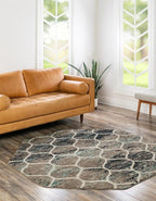 Rugs.com Lattice Frieze Collection Rug – 7 Ft Octagon Blue Multi Medium-Pile Rug Perfect for Living Rooms, Kitchens, Entryways