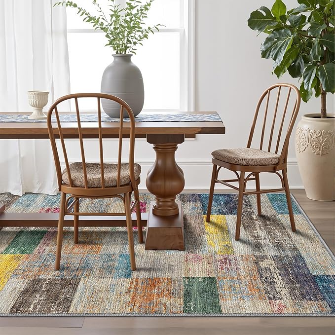 LUMI 8x12 Washable Area Rug for Living Room, Ultra Soft Geometric Rugs Non Slip with Rubber Backing, Low Profile, High Traffic, Stain Resistant Carpets, Ideal for Bedroom, Dining Room, Indoor