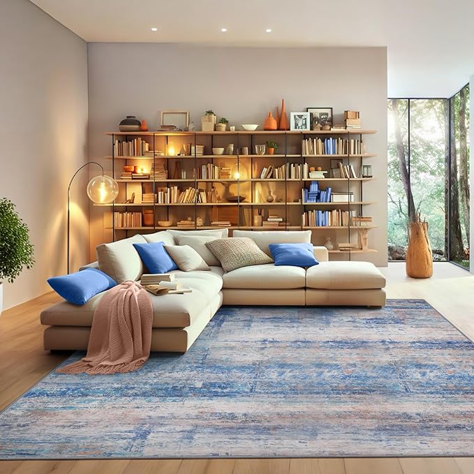Abstract 3x5 Area Rug for Living Room Bedroom Entryway Blue