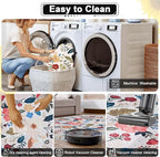 Floral Rug 4x6 Washable Low Pile Living Room Vintage Rug Soft Print Non-Slip Bedroom Carpet for Office Dining Room Home Decor（Pink）