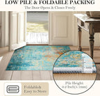 Washable Area Rugs 8ft Non-Slip Modern Abstract Soft for Living Room Entryway Bedroom Nursery, Print Pattern, Teal Blue Green Orange Rust Red Coloreful
