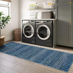 Lahome Moroccan Washable Runner Rug 2x10, Non Slip Hallway Runner Rug 10 Ft Ultra-Thin Kitchen Runners Non Skid, Soft Modern Geometric Print Carpet Runners for Entryway Stair (Blue, 2'x10')