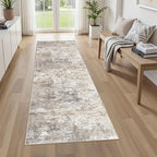 3X8 Washable Runner Rug for Hallway: Soft Neutral Modern Abstract Area Rug - Non-Slip Low Pile Long Throw Indoor Carpet for Kitchen Entryway Kitchen Bedroom Laundry Bathroom - Brown Grey