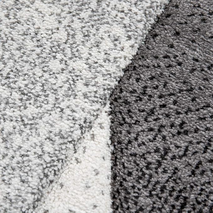 Paco Home Modern Area Rug Bordered with Geometric Pattern Grey Anthracite with Contour Cut, Size: 6'7" x 9'6"