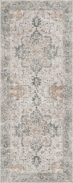 GENIMO 2'6''x18 Runner Rugs for Hallway, Machine Washable Non Slip Vintage Rugs, Low Pile Soft Chenille Print Rug for enrtyway, Corridor, Home Office,Light Taupe Brown