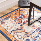Phantoscope Washable Runner Rug 2'x10' Non-Slip, Vintage Boho Hallway Rugs for Entryway, Stair, Bedroom, Dining Room, Distressed Persian Market Pattern, Low-Pile Foldable Floor Carpet, Navy/Orange