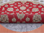 Exotic Red Hand Knotted All Over Leaf Pattern Wool and Silk Rajasthan Design Round Rug (6'x6')