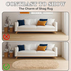 Soft Fluffy Area Rug for Bedroom, Fuzzy Shaggy Oval Throw Rugs for Bedside, Non-Slip Cozy Plush Shag Carpet for Kids Room Nursery Dorm Living Room, Beige, 2.6 x 5.3 Feet, 2 Packs