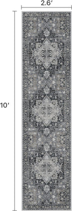 Runner Rug 2'6''x10, Machine Washable Runners, Non Slip Vintage Hallway Runner Rugs, Low Pile Lightweight Mat for Entryway, Hallway, Kitchen and Corridor, Dark Gray