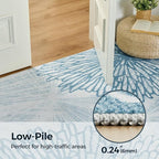 WITSHOCK 6x9 Washable Rug for Living Room,Modern Floral Distress Print Pattern Area Rugs,Stain Resistant with Non Slip Backing Carpet for Dining Room,Bedroom & Home Decor,Blue/Light Blue