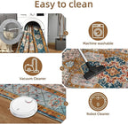 YJ.GWL Area Rugs for Living Room 4x6 Machine Washable Rugs for Bedroom, Non Slip Floral Vintage Rug Indoor Carpet, Stain Resistant Throw Rug for Dining Room Kitchen, Brown Blue