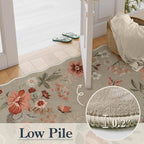 Lahome Floral Entryway Rug, 2x4 Washable Fall Kitchen Rug Ultra-Thin, Soft Non-Slip Door Mat Indoor Entrance Stain Resistant Boho Small Low-Pile Throw Carpet for Bathroom Bedroom, Brown
