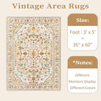 SERISSA Area Rug 3x5 Boho Light Yellow Rugs for Bedroom, Washable Non-Slip Kitchen Rugs, Ultra Soft Print Distressed Entry Rug Low-Pile Throw Rug Carpet for Bedroom Nursery Living Room Dorm Decor