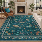 7x9 Bug Pattern Area Rug - Indoor Non-Slip Low Pile Machine Washable Insect Print Rug for Entryway, Living Room, Bedroom, Kitchen, Laundry (7'x9' Teal)