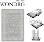 6x9 Blue Washable Area Rug for Living Room Bedroom Neutral Soft Non Slip Rug Low Pile Vintage Distressed Carpet for Dining Room Nursery Office Indoor