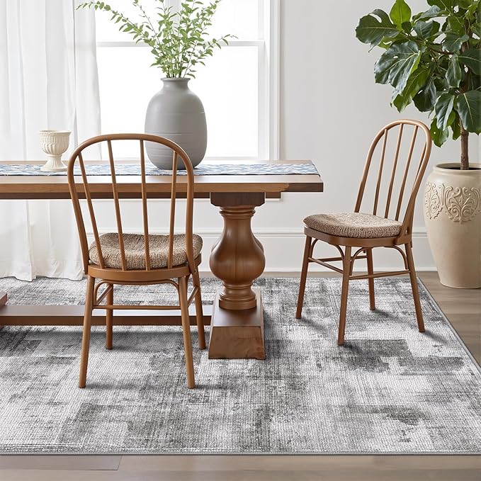 LUMI 5x8 Washable Area Rug for Living Room, Ultra Soft Modern Neutral Grey Rugs Non Slip with Rubber Backing, Low Profile, High Traffic, Stain Resistant Carpets, Ideal for Bedroom, Dining Room