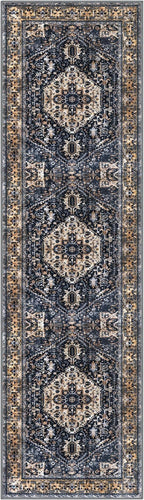 KOZYFLY Long Runners for Hallways 2.6x10 Ft Washable Kitchen Boho Runner Rug for Entryway Indoor Gold Navy Printed Faux Wool Stair Runner Floor Carpet Runner for Stair Kitchen Hall