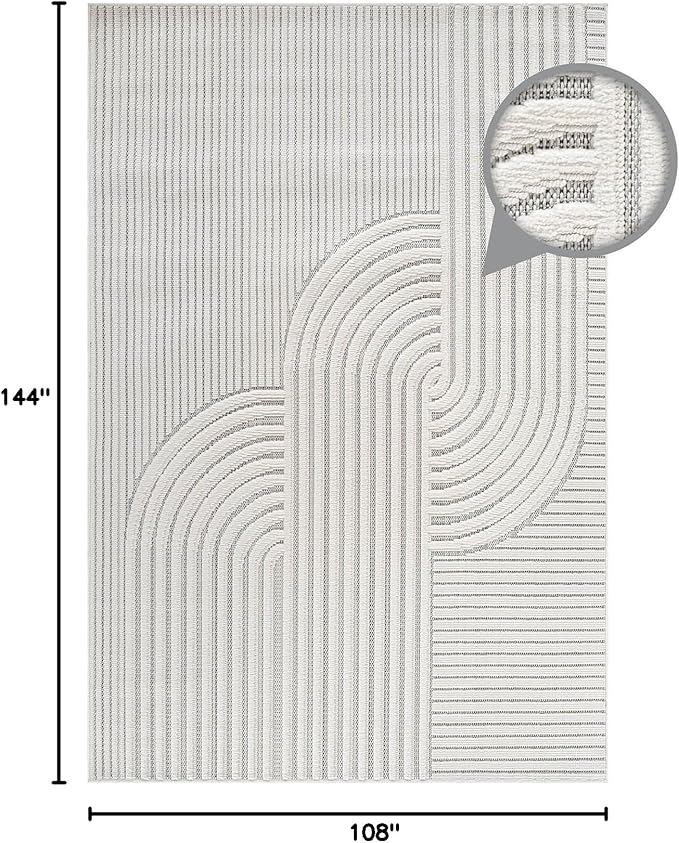 CAMILSON Modern Rug 9x12 Luxury Swirl Curved Large Micro Loop Area Rugs Soft High-Low Pile Stain Resistant Easy to Clean Non-Shedding Durable Living Room Kitchen Indoor Carpet (White)