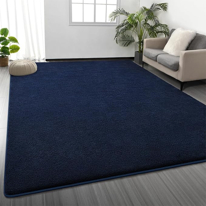 Large Area Rugs for Living Room Bedroom, 6 x 9 Ft Non-Slip Modern Area Rug, Soft Thickened Memory Foam Rug, Comfy Minimalist Indoor Carpet for Boys Girls Room Nursery Dorm Home Decor, Navy Blue