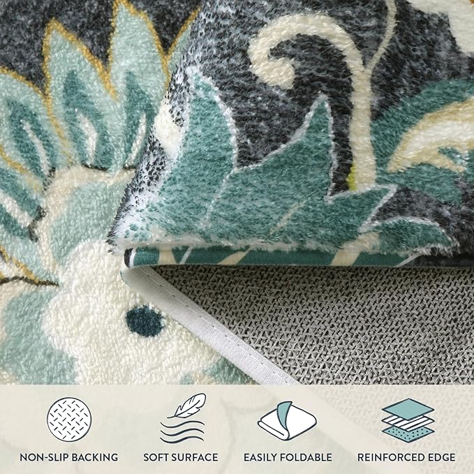 Lahome Floral Machine Washable Area Rugs - 5 x 7 Rugs for Living Room Non-Slip Lightweight Carpet for Bedroom Throw Soft Boho Rug, Blue Paisley Print Indoor Floor Rug for Office Dining Room Kitchen