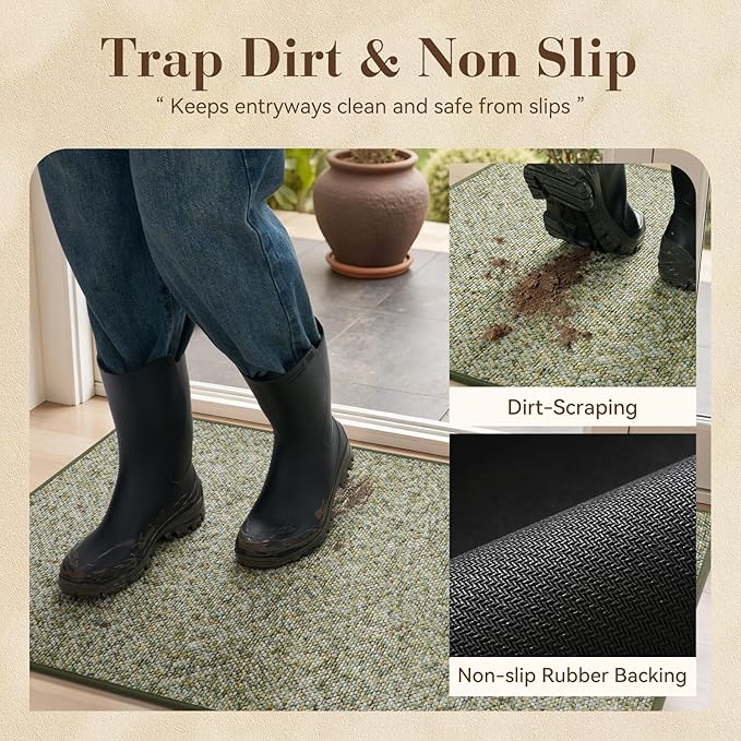 MontVoo Door Mat Indoor Entrance Doormat, Absorbent Durable Rubber Non Slip Front Door Mat for Inside Entry Entryway Dirt Trapper Welcome Mat, Green 24''x36''