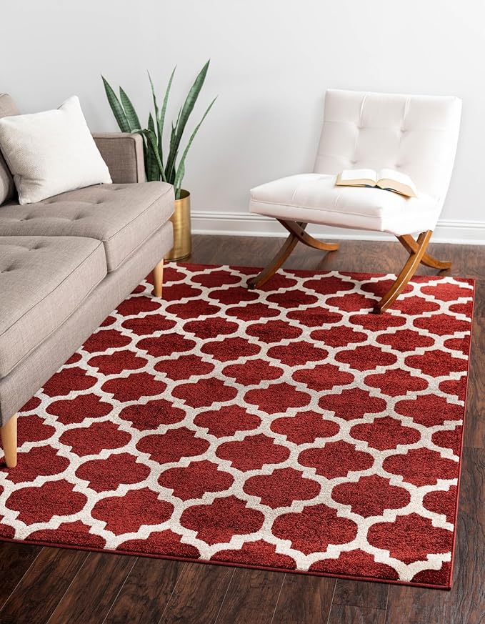 Rugs.com Lattice Collection Rug – 5x8 Dark Terracotta Medium-Pile Rug Perfect for Bedrooms, Dining Rooms, Living Rooms