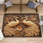 Peacock Rugs for Bedroom - 6x9 Rug, European Style Area Rugs for Living Room, Peacock Decor Carpet, Gold Peafowl Washable Area Mat, Luxury Carpet - Peafowl Home Decor & Gifts