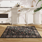 Rugcomf 2'x3' Entryway Rug - Paisley Pattern, Door Mat Indoor Entrance, Floral Vintage, Machine Washable, Non-Slip Low Pile Area Rug for Kitchen, Front Door, Kids Room - Black