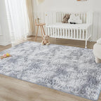 Andency Soft Area Rugs for Living Room Bedroom, 5x8 Fluffy Shaggy Bedside Rug, Non-Slip Large Shag Fuzzy Plush Carpets for Bedroom Kids Dorm Nursery Home Decor Aesthetic, Tie-Dyed Light Grey
