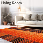 Flatwoven High Traffic Area Rug 6x9, Burnt Orange Copper Fiery Abstract Shape Floor, Non Slip, Stain Resistant, Washable Area Rugs for Living Room, Bedroom (Orange, 6x9)