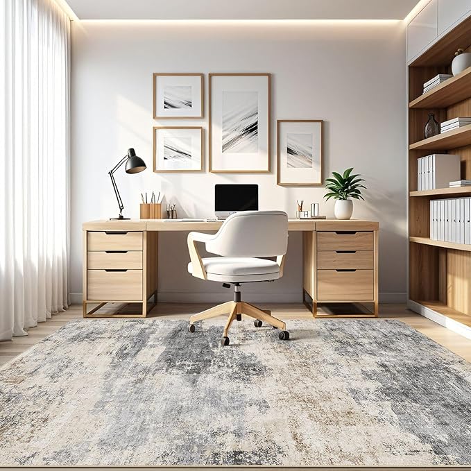 Area Rug Living Room Rugs: 5x7 Washable Large Abstract Modern Soft Stain Resistant Indoor Floor Non Slip Accent Carpet for Bedroom Nursery Playroom Dining Room Office Dorm Home House- Grey Brown