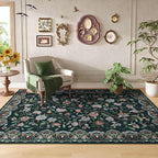 Rugcomf Vintage Paisley 3'x5' Area Rug - Machine Washable, Non-Slip Low Pile Small Floral Carpet for Bedroom, Bedside, Kitchen, Entryway, Kids/Girls Room, Office - Green