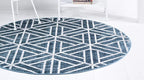 Rugs.com Lattice Trellis Collection Rug – 3 Ft Round Blue Low-Pile Rug Perfect for Kitchens, Dining Rooms