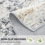 Washable Runner Rug for Hallway: 2x6 Neutral Modern Abstract Low Pile Area Rug with Non-Slip Backing - Carpet for Bedroom Kitchen Laundry Entryway Bathroom Indoor - Beige Blue