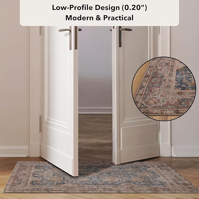 Kuden 2x3 Small Rug, Machine Washable, Non-Slip Backing, Vintage Style, Soft, Low Pile, Area Rugs for Entryway Kitchen Indoor Entrance