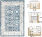 jinchan Floral 6x9 Area Rug for Living Room - Machine Washable Vintage Distressed Boho Design Throw Rug Stain Resistant Carpet Low-Pile Thin Non-Slip for Bedroom Dining Room Nursery (6‘x9', Dark Blue)