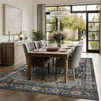4x6 Washable Area Rug for Living Room, Carpet for Bedroom, Soft Faux Wool Retro Dining Room Rug, Non Slip&Non-Shedding Resistant Low Pile Vintage Print Rug for Home Office (Tan/Gray)