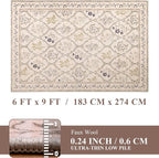 YIHOUSE 6x9 Washable Rug for Bedroom, Beige Floral Rugs for Living Room Non Slip Ultra-Thin Large Boho Rug for Kids Playroom, Classroom, Girls Dorm, Nursery, Beige Multi