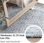 jinchan Round Rug 5ft Washable Circle Soft Rug - Low Pile Vintage 5'Round Indoor Grey Floral Print Stain Resistant Boho Carpet Ultra-Thin Non-Slip for Entryway Nursery Bedroom Dining Room Kitchen
