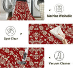 Red Flower Carpet for Living Room, 5x7 Non-Slip Washable Low Pile Abstract Design Rug, Space Saving Area Rug for Bedroom, Dining Room