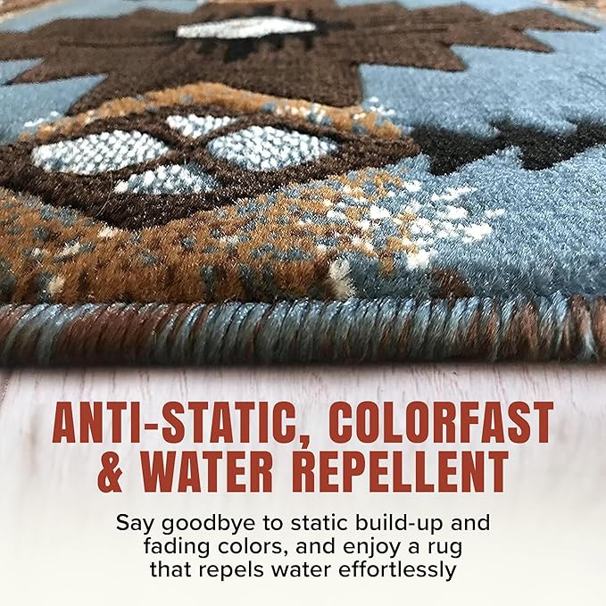 YHSF South West Native American Area Rug C318 - Easy Clean, Thick, Soft, Durable Native Tribal American Indian Inspired Rug for Bedroom/Living Room and More - Blue-Brown, 5 ft 11 in x 8 ft 6 in