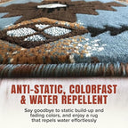 YHSF South West Native American Area Rug C318 - Easy Clean, Thick, Soft, Durable Native Tribal American Indian Inspired Rug for Bedroom/Living Room and More - Blue-Brown, 5 Feet x 7 Feet