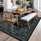 Vintage Black Washable Area Rugs 5x7 for Living Room, Distressed Medallion Printed Rugs for Bedroom, Non Slip Washable Low Pile Thin Carpet Rugs for Dining Room/Kitchen/Foyer/Home Office