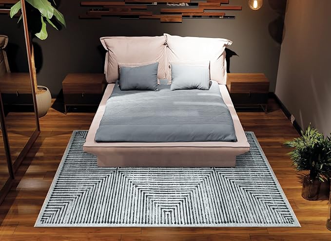Bloom Rugs Caria Washable Non-Slip 5x7 Rug - Ivory/Black Striped Area Rug for Living Room, Bedroom, Dining Room, and Kitchen - Exact Size: 5' x 7'