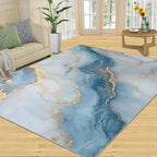 4x6 Abstract Marble Cafe Rug - Blue-White-Marble Rugs for Bedroom Aesthetic, Luxury Stone Pattern Soft Comfortable Non-Slip for Offie Bedroom Study Boy Girl Room Hotel Dorm