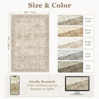 Beige Taupe Area Rug 6x9, Vintage Neutral Earth Tone Rugs for Living Room Bedroom, Washable Non Slip Low Pile Thin Carpet Rug for Dining Room Playroom Guest Room Home Office