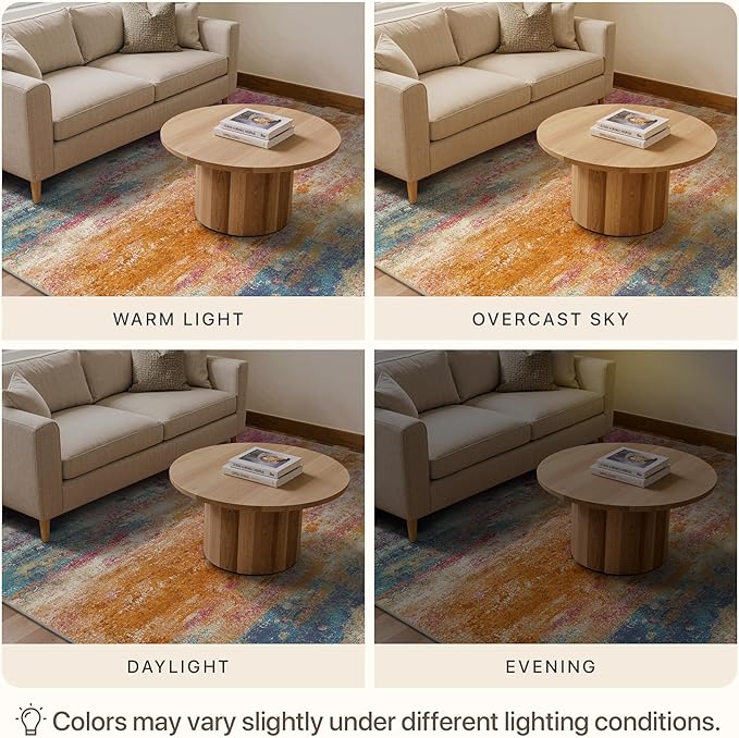 Area Rugs 8x10 Washable Pink Rug for Living Room Nursery, Modern Abstract Large Rug Non Slip, Water Repellent Low Pile Soft Carpet for Bedroom, Dining Room, Home Office, Colorful Pink