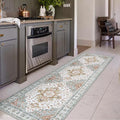 Moynesa Ultra-Thin Washable Runner - 2'6" x 8' Hallway Rug, Kitchen & Bathroom Carpet, Vintage Printed Low Pile Entryway Runner for Apartment, Camper, RV, Beige/Gold